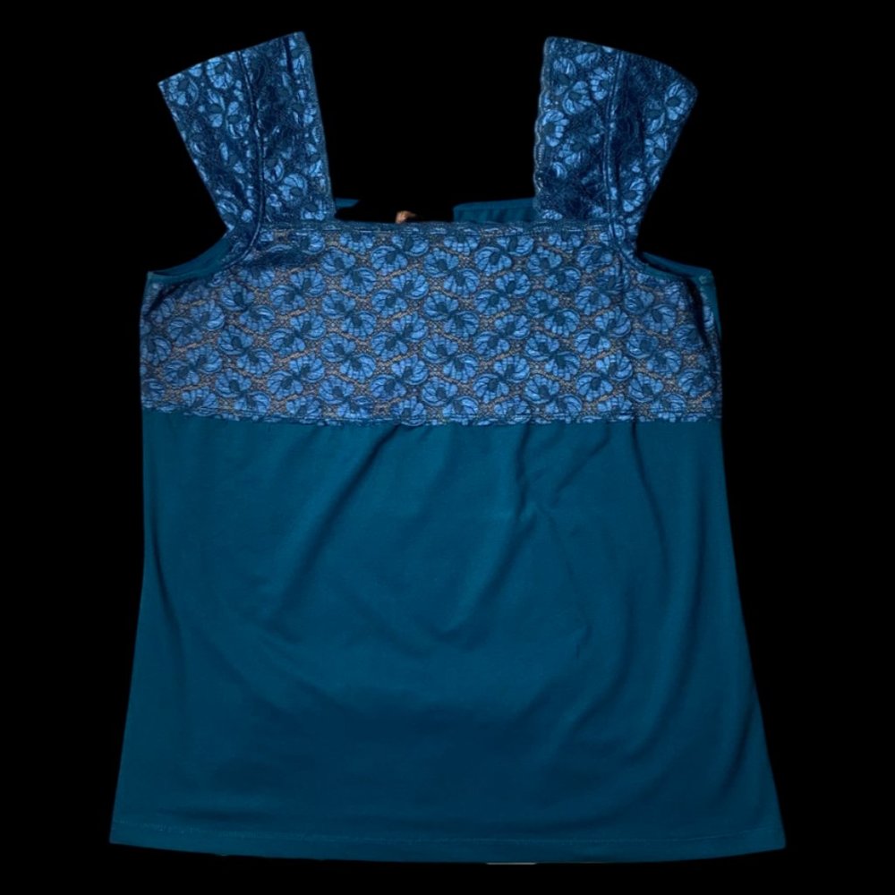Teal Square Neckline Lace Camisole Top